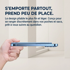 Prise en main du support articulé pour portable AeroRise Pro entièrement plié, format ultra fin pour poche.