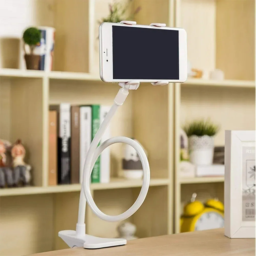Support Téléphone avec Bras Articulé 70 cm – Pliable & Rotatif 360°, Clip Bureau & Lit