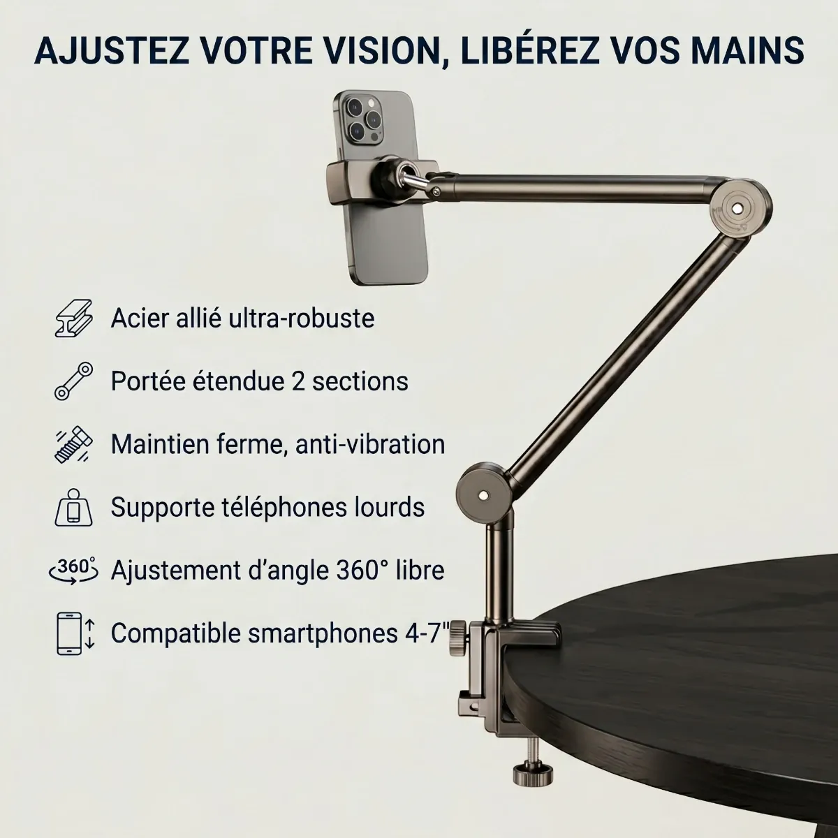 Détail des caractéristiques et avantages du support articulé pour portable ErgoPivot