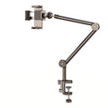 Support téléphone ErgoPivot articulé en acier sur fond blanc