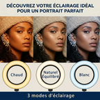 Les 3 modes d'éclairage de la ring light du support téléphone LuminaFlex