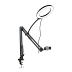 Vue de profil du support téléphone LuminaFlex avec ring light et bras articulé