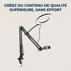 Support téléphone LuminaFlex Ring Light sur fond blanc