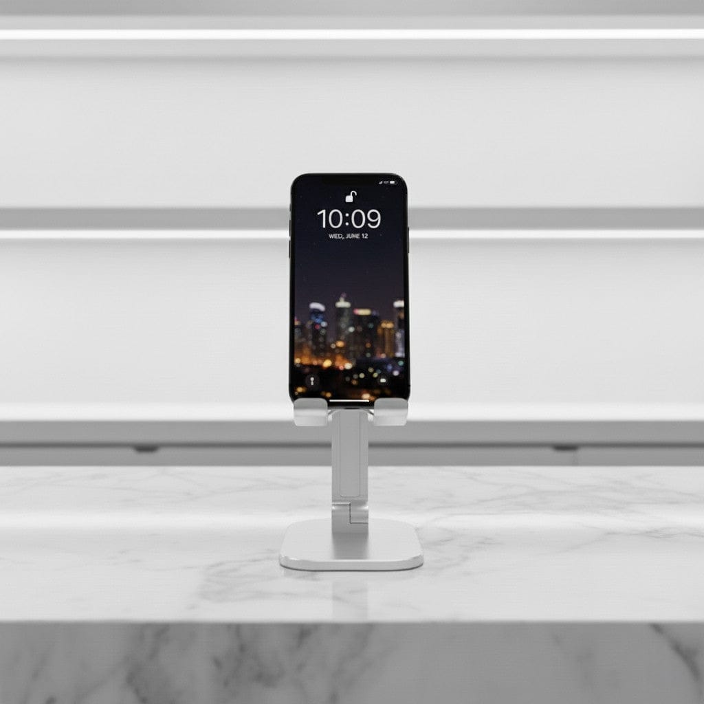 Support Téléphone Pliable & Compact – Angle Ajustable 120° avec Mécanisme Triangulaire Stable