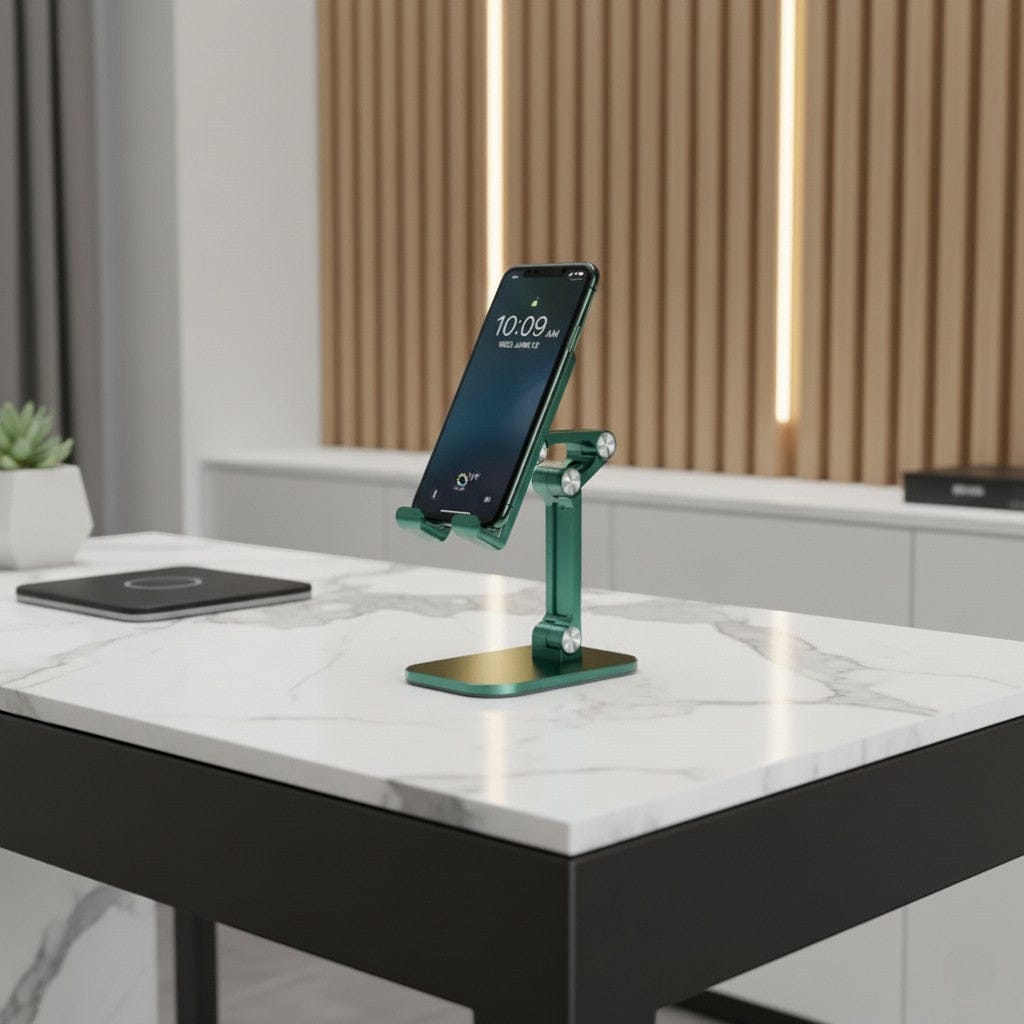 Support Téléphone Pliable & Compact – Angle Ajustable 120° avec Mécanisme Triangulaire Stable