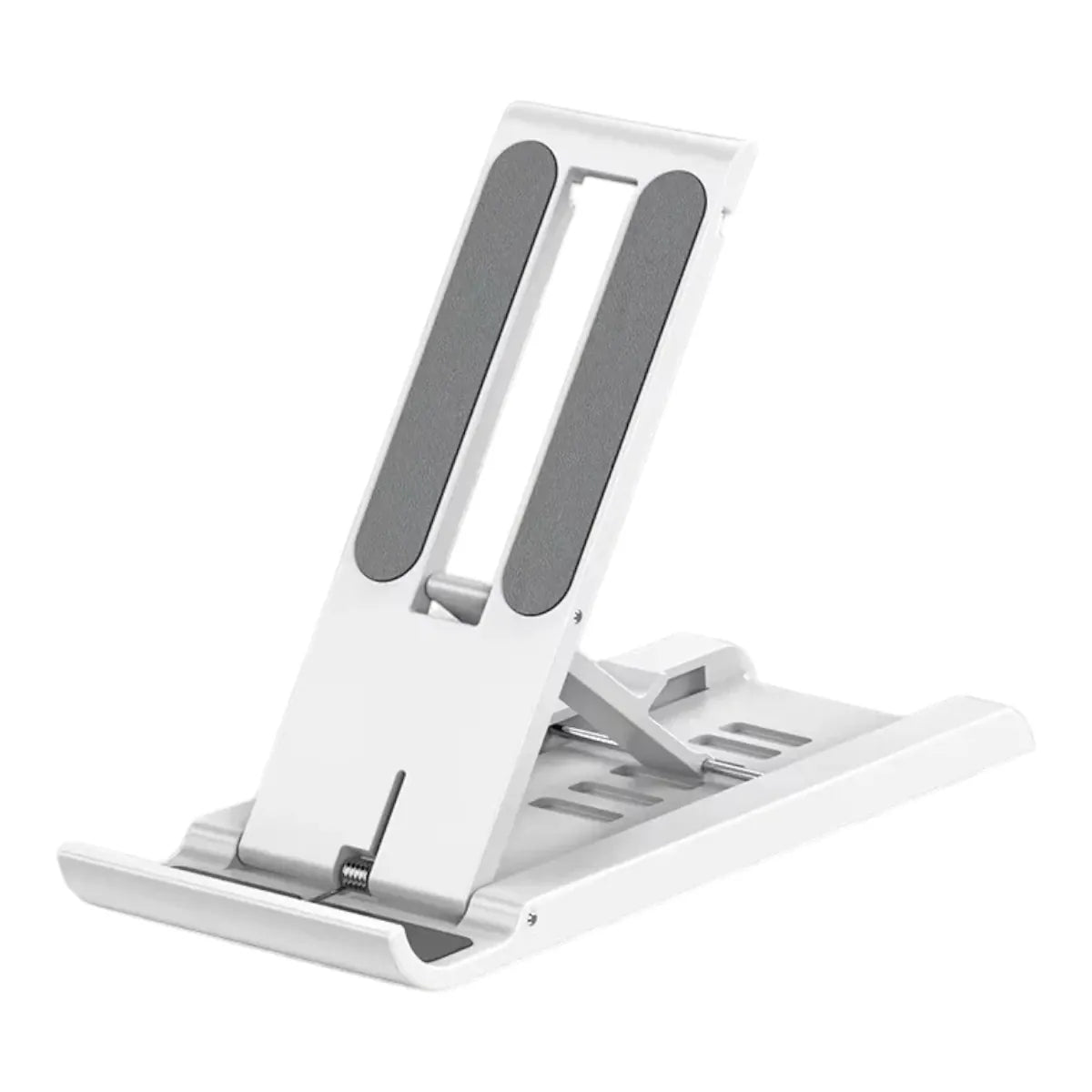 Support téléphone tablette pliable réglable universel blanc, photo studio sur fond blanc