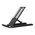 Support téléphone tablette pliable réglable universel noir, photo studio sur fond blanc