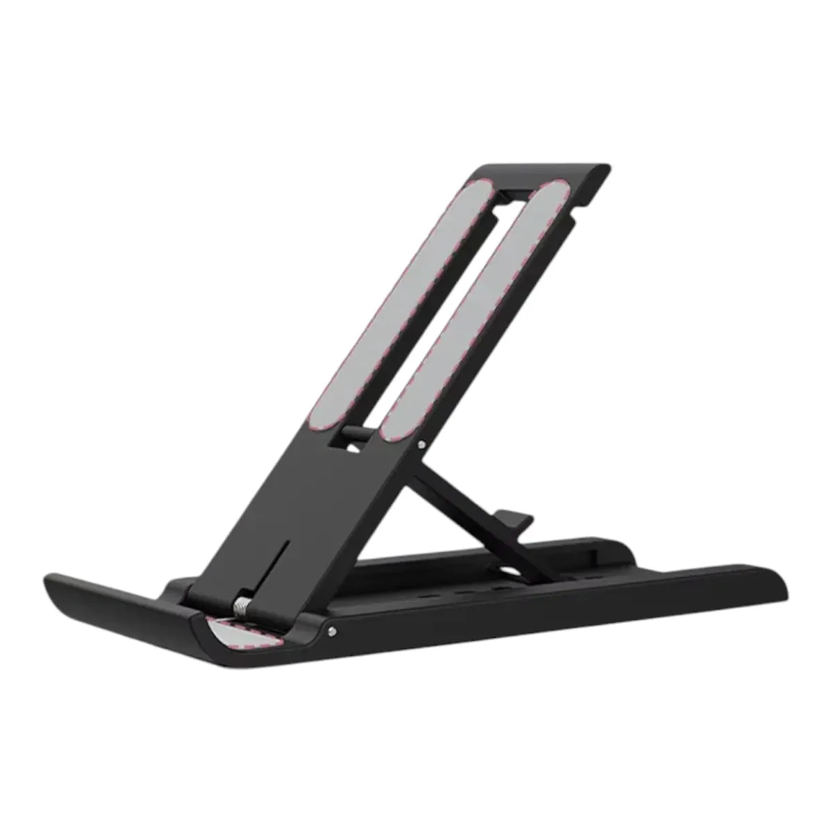 Support téléphone tablette pliable réglable universel noir, photo studio sur fond blanc