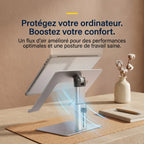 Flux d'air optimisé et gestion thermique passive sous le châssis d'un ordinateur grâce à l'architecture ouverte du support ventilé.