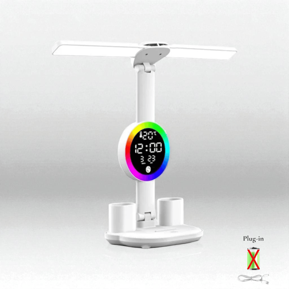 Sur prise Lampe de Bureau LED Multifonction Avec Ventilateur et Horloge