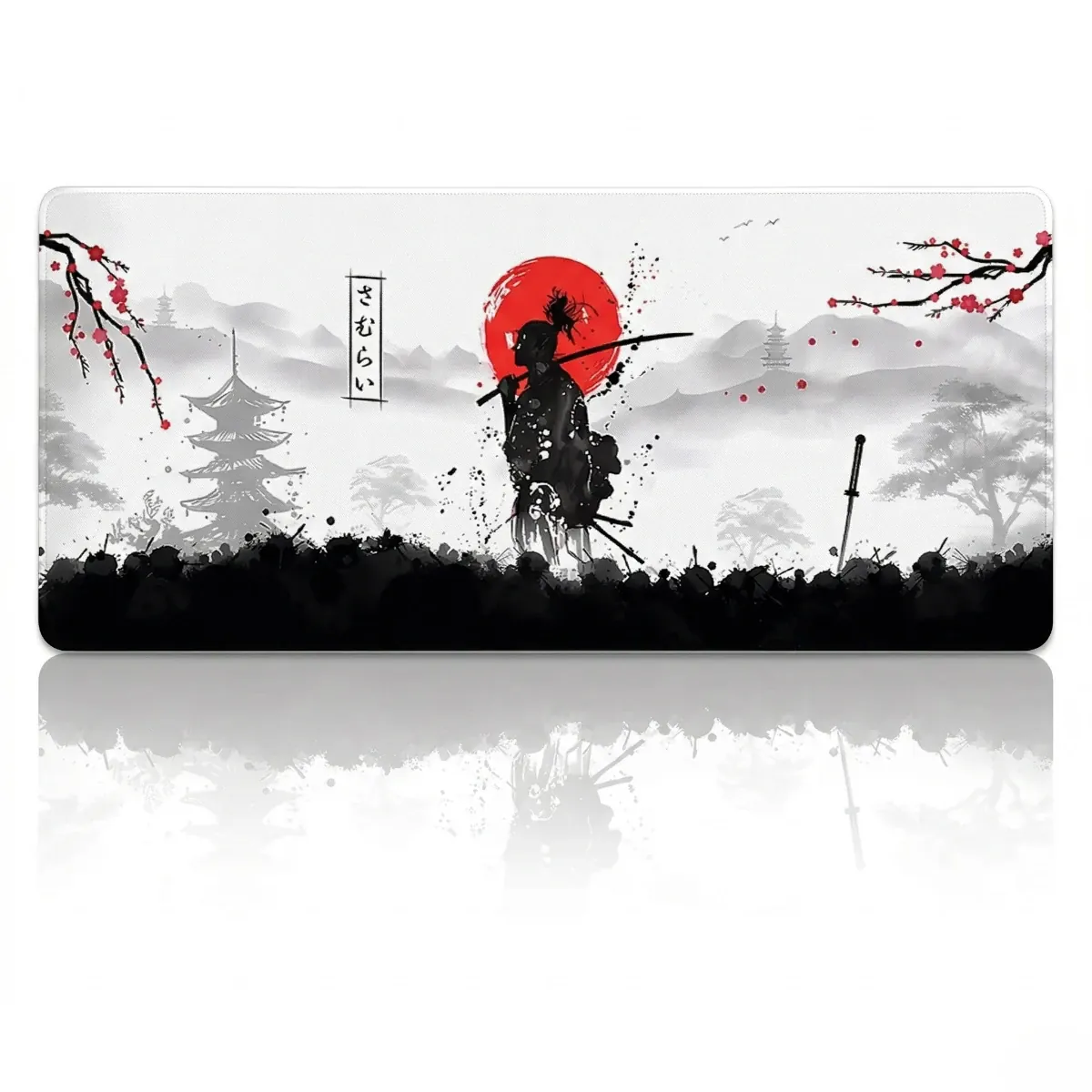 Tapis de souris Bushido Glide XXL au design Samurai Warrior sur fond blanc avec reflet premium pour setup gaming.