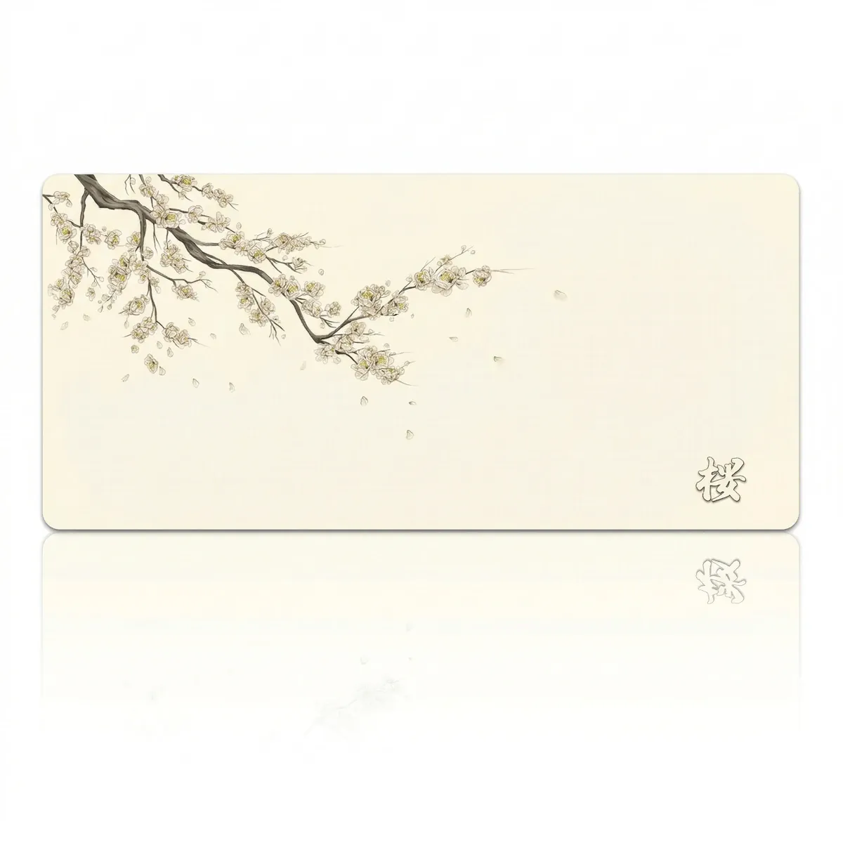 Tapis de souris Sakura Daylight XXL coloris crème ivoire, motif cerisier japonais élégant et sérénité.