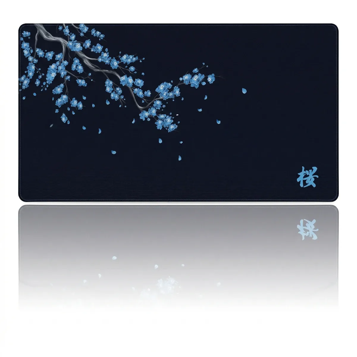 Tapis de souris Sakura Midnight XXL noir et bleu électrique, surface micro-tissée pour capteur optique gaming.