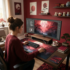 Mise en situation du tapis de souris Shizukesa Moon XXL dans un bureau professionnel au style japonais, apportant sérénité et esthétique au setup de travail.