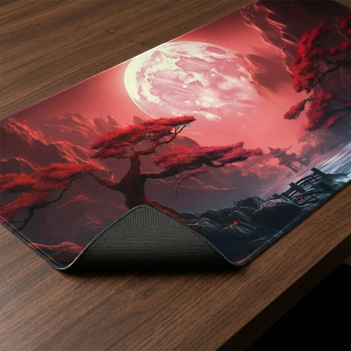 Zoom détaillé sur le tapis de souris Shizukesa Moon montrant la texture du tissu micro-texturé et la base en caoutchouc antidérapante pour une précision maximale.