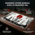 Détails techniques du tapis de souris XXL Bushido – Édition Samouraï – Précision & Glisse : surface hybride, waterproof et épaisseur 5mm.