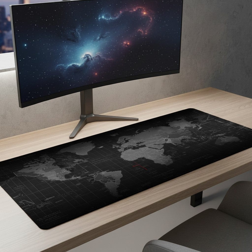 Tapis de Souris XXL Carte du Monde 90x40cm - Station de Travail Professionnelle
