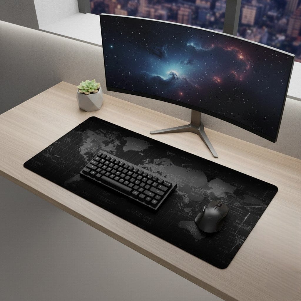 Tapis de Souris XXL Carte du Monde 90x40cm - Station de Travail Professionnelle