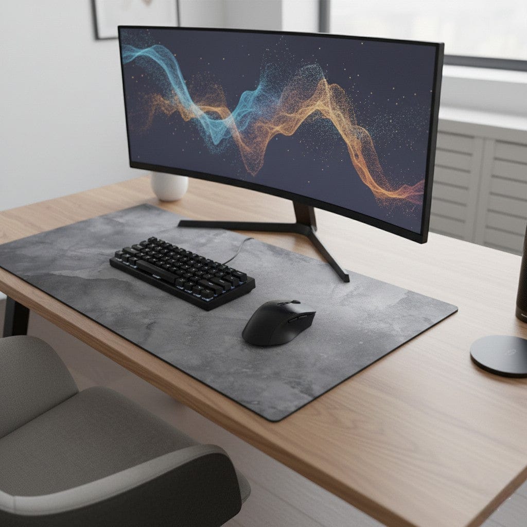 Tapis de Souris XXL Gris Marbré - Station de Travail Étendue pour Télétravail