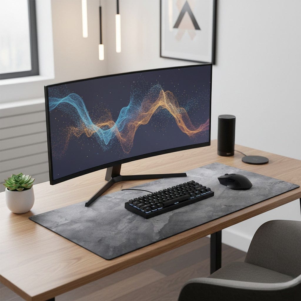 Tapis de Souris XXL Gris Marbré - Station de Travail Étendue pour Télétravail