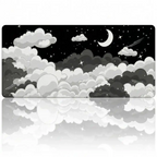 Image principale du tapis de souris XXL Skyscape de couleur noir et blanc avec le motif signature de nuages et lune, montrant la texture haute densité.