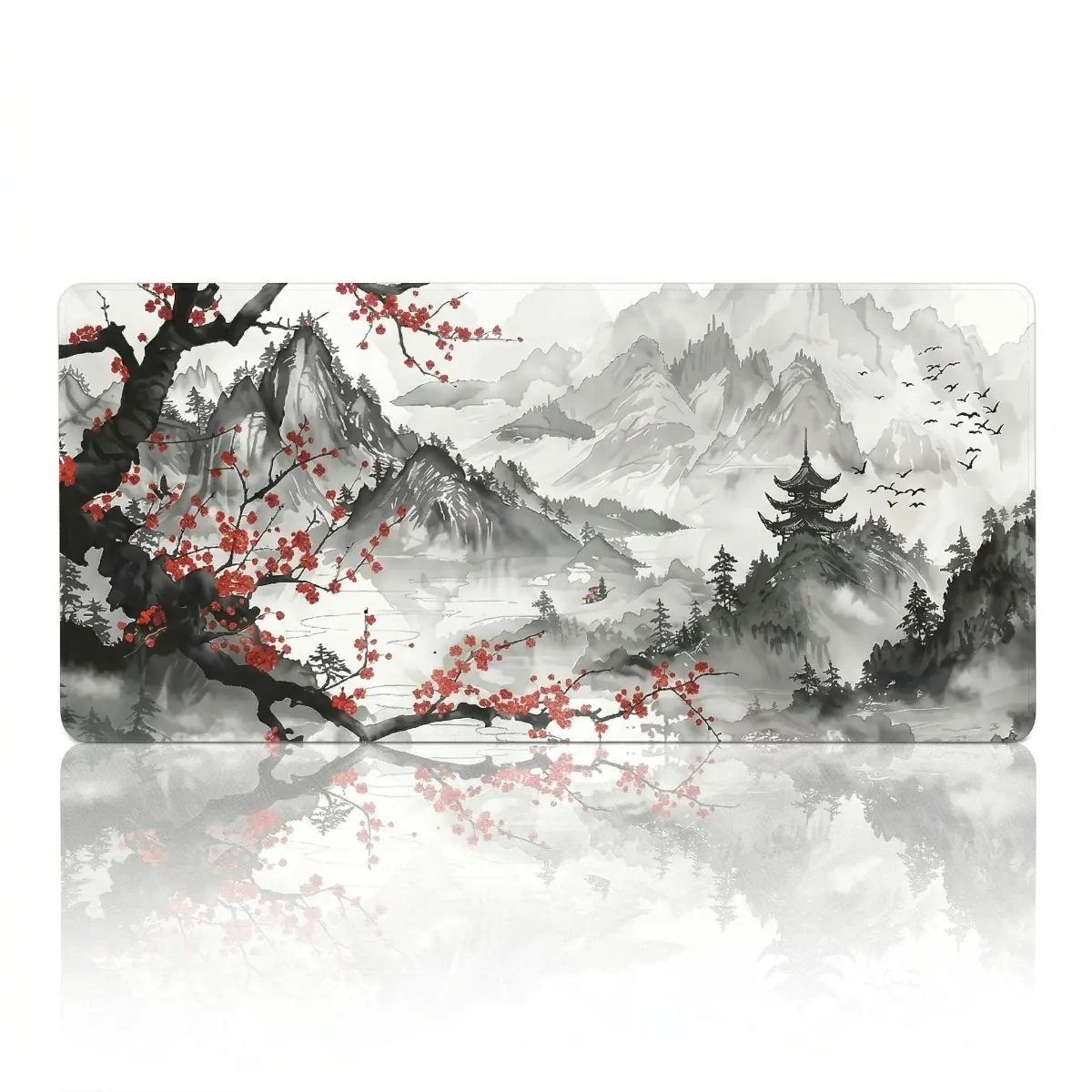 Tapis de souris Zen Flow sur fond blanc avec effet miroir.
