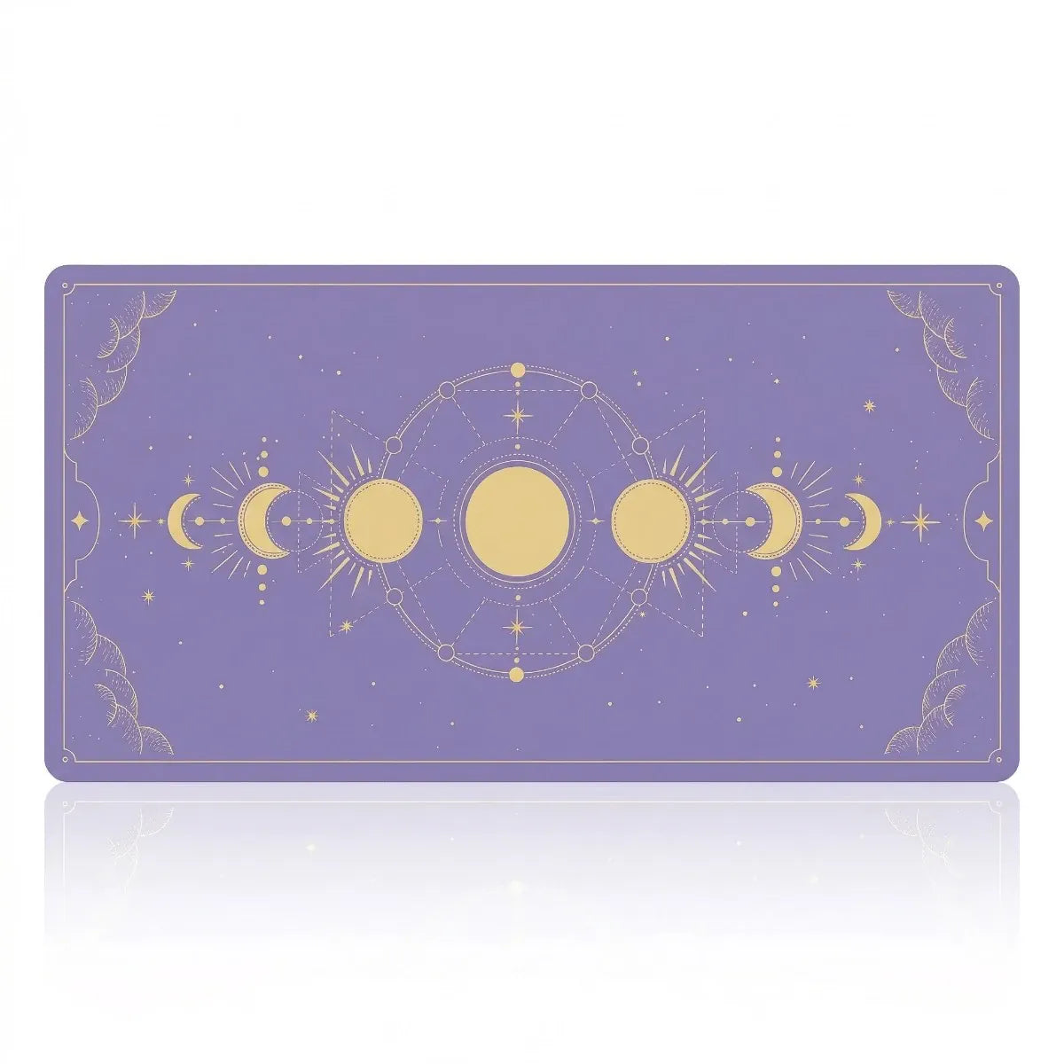 Tapis de souris XXL Celestial Arcana Glide, fond Violet Améthyste Mystique, phases de lune et tracé ésotérique or.
