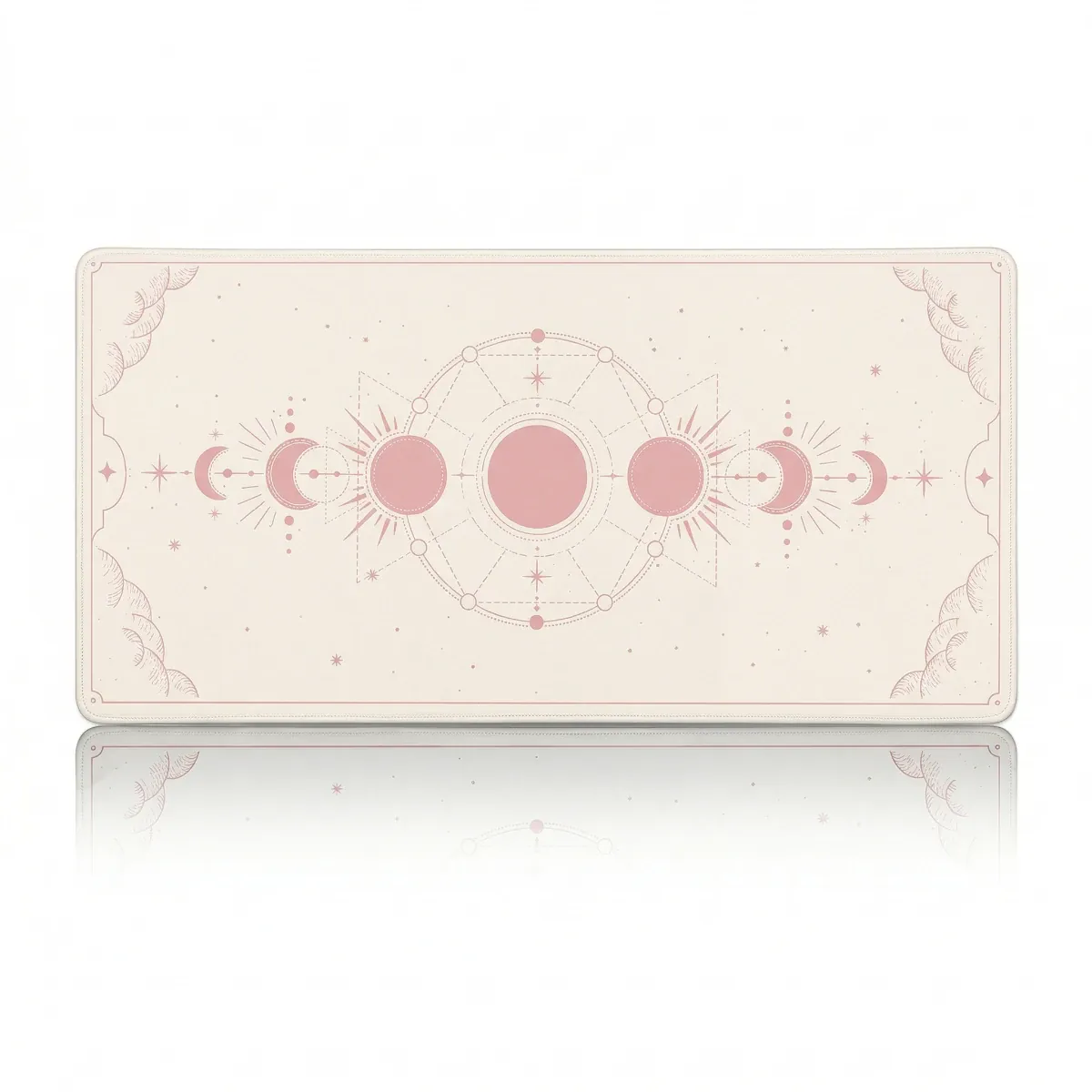 Tapis de souris XXL Celestial Arcana Glide, fond Rose très pâle, phases de lune et tracé roses.