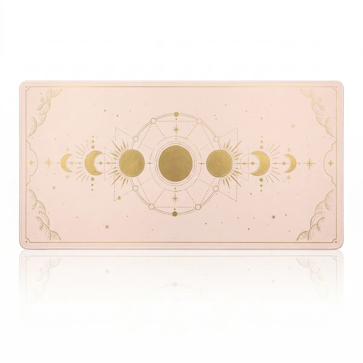 Tapis de souris XXL Celestial Arcana Glide, fond Crème/Beige, phases de lune et tracé or.