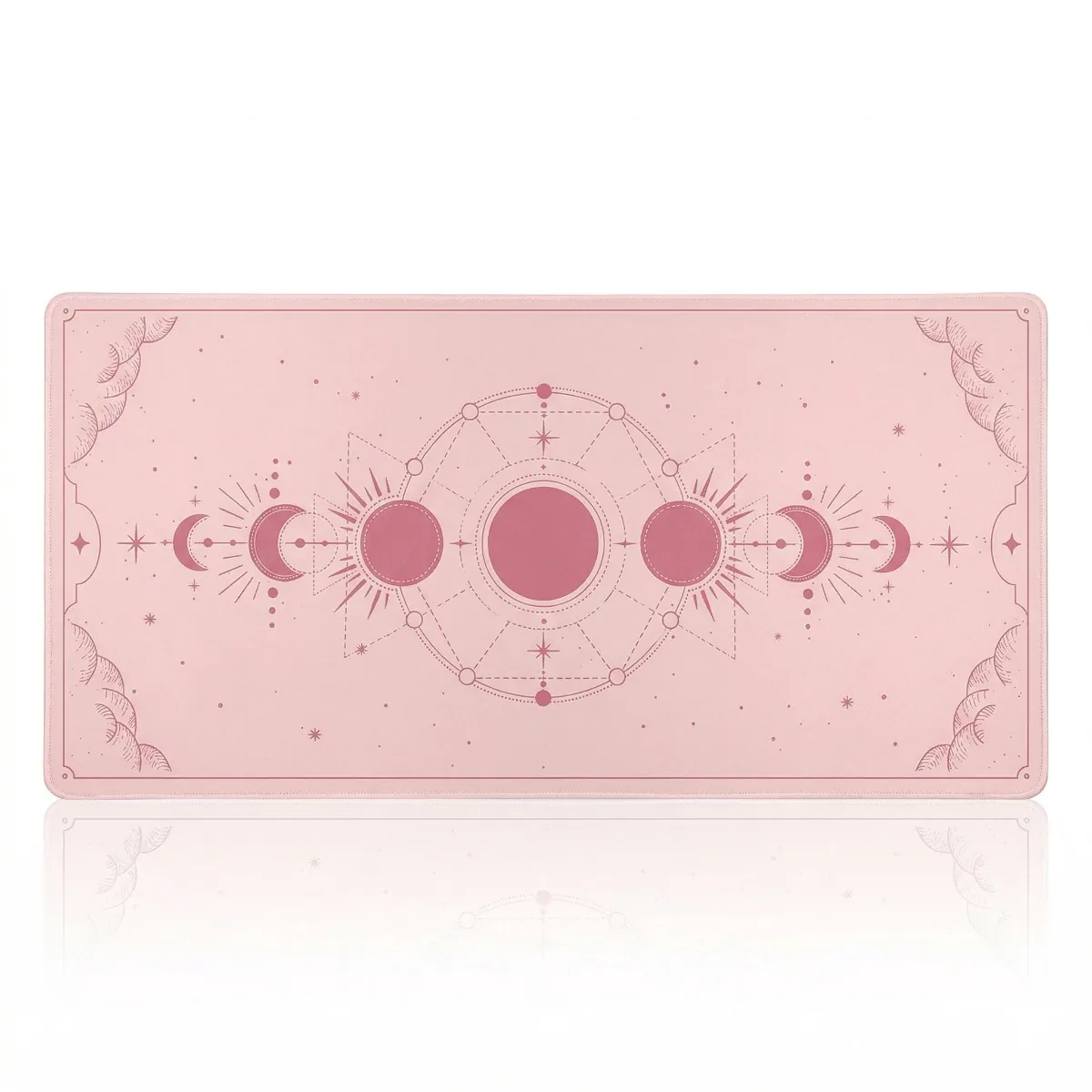 Tapis de souris XXL Celestial Arcana Glide, fond Rose soutenu, phases de lune et tracé rose foncé.