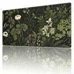 Tapis de souris Everglade Botanica XXL en vue de perspective, montrant le design floral botanique détaillé sur un tissu micro-texturé pour une glisse de précision.