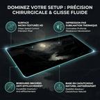 Infographie complète des bénéfices du tapis de souris Lunar Abyss : précision, stabilité et durabilité.