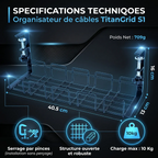 Dimensions précises et spécifications de l'organisateur de câbles TitanGrid S1 : 40.5cm de longueur et charge max 10kg.