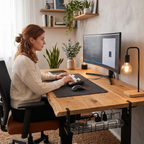 Mise en situation lifestyle de l'organisateur de câbles TitanGrid S1 dans un bureau moderne favorisant le silence visuel.