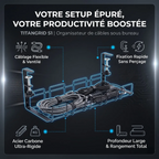 Infographie principale TitanGrid S1 : Acier renforcé noir mat, installation rapide sans perçage et management de flux pro.