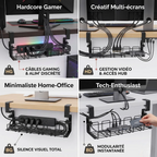 Scénarios d'usage du TitanGrid S1 pour setup hardcore gamer, créatif multi-écrans et minimaliste home-office.