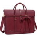 Tote bag ordinateur femme L’Ambitieuse en cuir PU bordeaux élégant avec nœud chic.