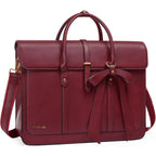 Tote bag ordinateur femme L’Ambitieuse en cuir PU bordeaux élégant avec nœud chic.