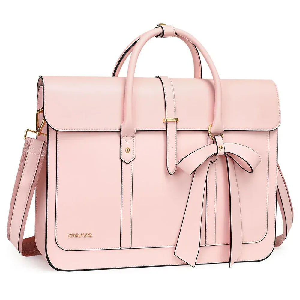 Sac cabas ordinateur femme L’Ambitieuse 13 à 16 pouces en cuir PU rose pâle.
