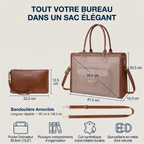 Schéma technique des dimensions en cm et caractéristiques du tote bag ordinateur femme Duora