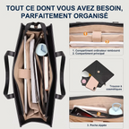 Vue du dessus des compartiments intérieurs organisés du tote bag ordinateur femme Envolia