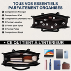 Vue de l'intérieur compartimenté du tote bag ordinateur femme Matelya avec PC 15.6 pouces