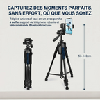 Comparatif Trepied Horizon pro replié vs ouvert avec smartphone et plage de hauteur 53-140cm