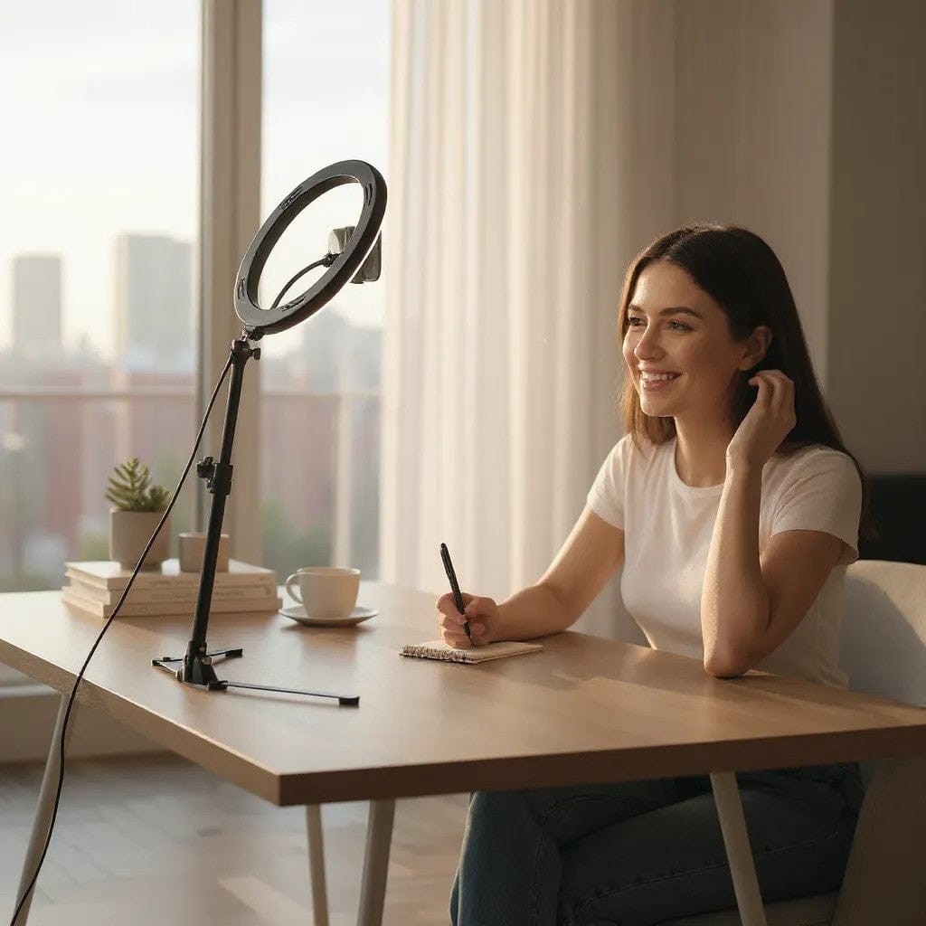 Trépied Téléphone avec Anneau Lumineux LED 10 Pouces - Station de Travail Mobile