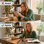 Comparatif avant et après utilisation du Trépied Téléphone CosyStand H1 montrant la correction de la posture cervicale