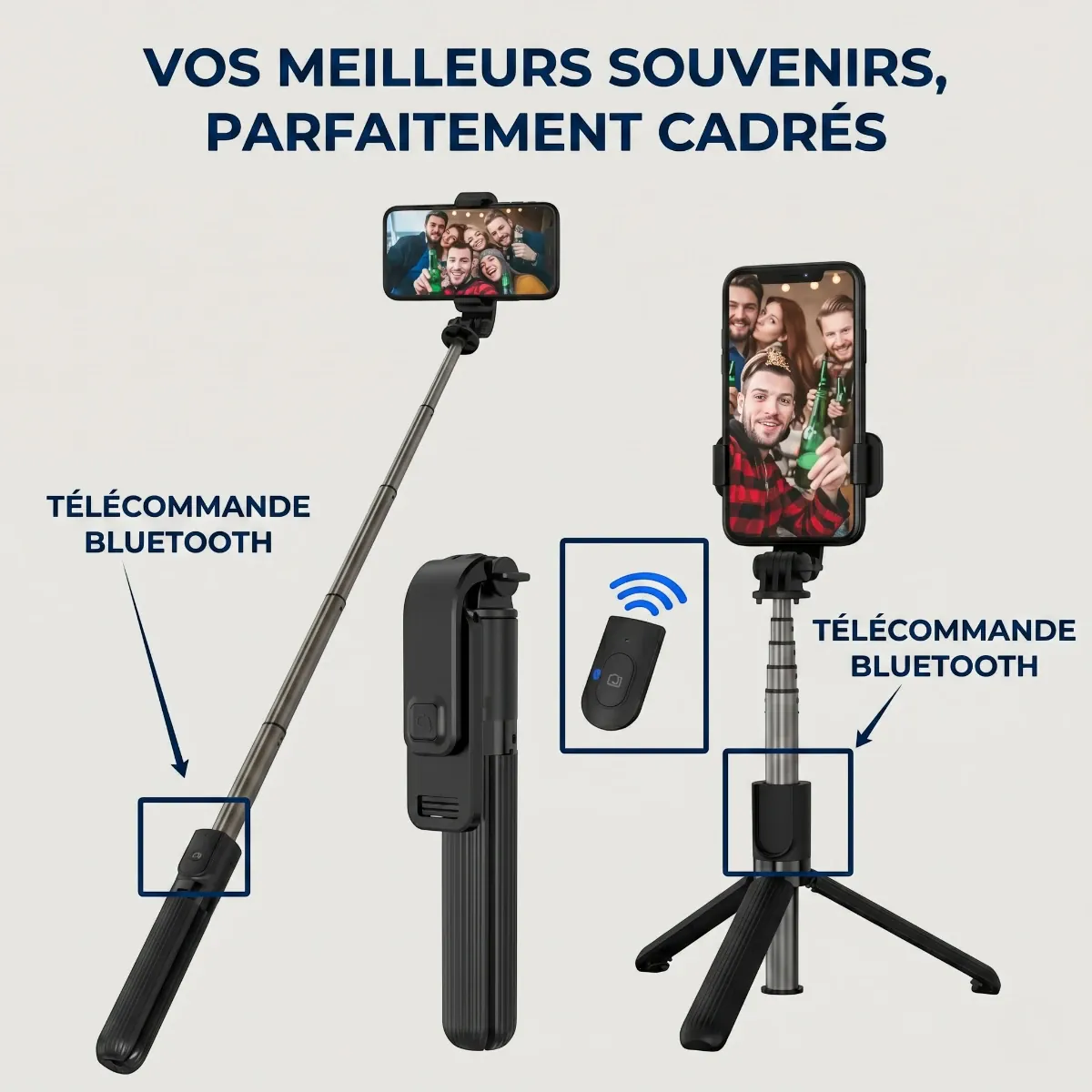 Exemple de photo de groupe parfaitement cadrée à distance grâce au Trépied Téléphone CosyStand H1