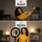 Comparaison avant et après : posture et éclairage améliorés avec le Trépied Téléphone HaloDesk