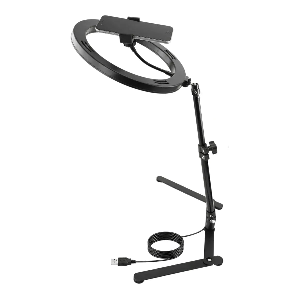 Trépied Téléphone HaloDesk avec anneau LED sur fond blanc