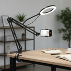 Trépied Téléphone Overhead avec Éclairage Annulaire - Support Bureau Articulé pour Smartphone