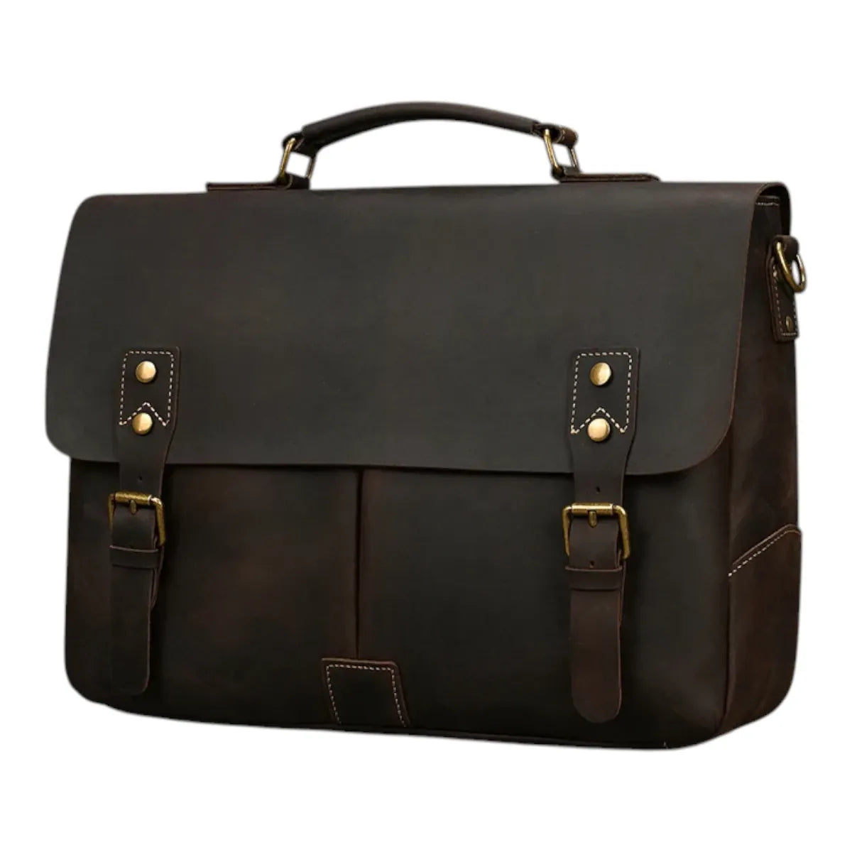 Twinora porte-documents homme marron foncé en cuir, sac ordinateur élégant pour professionnel.